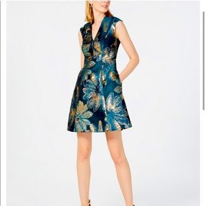 BNWT! Vince Camino Metallic Jacquard Fit & Flare Dress
